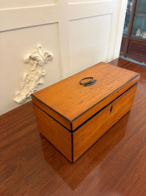 ANTIQUE GEORGIAN SATINWOOD TEA CADDY BOX WITH ORIGINAL GLASS BOWL AND MIXING STICK - ADDITIONAL PHOTO 6