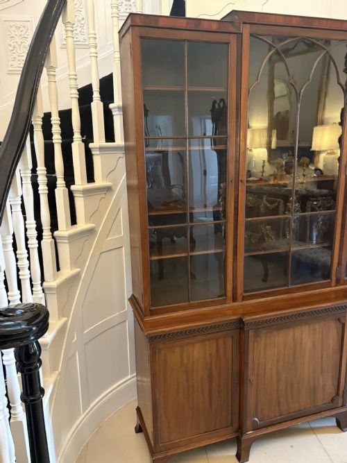 ANTIQUE EDWARDIAN MAHOGANY BREAKFRONT BOOKCASE GLAZED DISPLAY CABINET LIBRARY CABINET - ADDITIONAL PHOTO 6