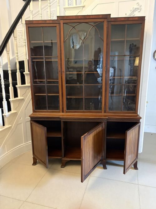 ANTIQUE EDWARDIAN MAHOGANY BREAKFRONT BOOKCASE GLAZED DISPLAY CABINET LIBRARY CABINET - ADDITIONAL PHOTO 7