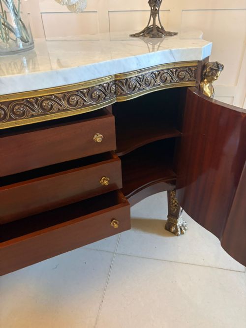 ANTIQUE FRENCH ORMOLU MOUNTED MARBLE TOP SIDEBOARD CABINET - ADDITIONAL PHOTO 5