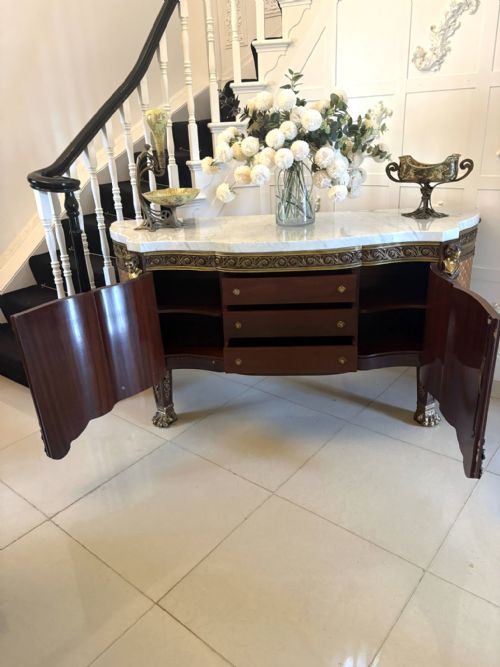 ANTIQUE FRENCH ORMOLU MOUNTED MARBLE TOP SIDEBOARD CABINET - ADDITIONAL PHOTO 11