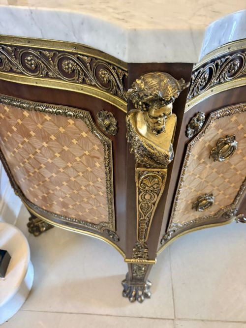 ANTIQUE FRENCH ORMOLU MOUNTED MARBLE TOP SIDEBOARD CABINET - ADDITIONAL PHOTO 17