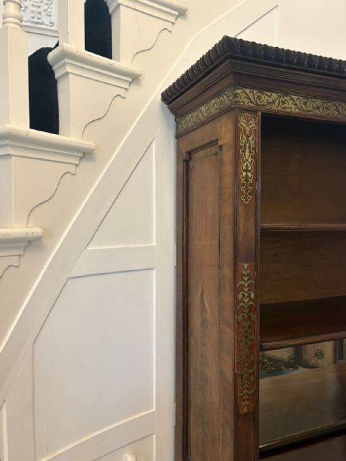 ANTIQUE REGENCY ROSEWOOD BRASS INLAID OPEN BOOKCASE CHIFFONIER - ADDITIONAL PHOTO 5