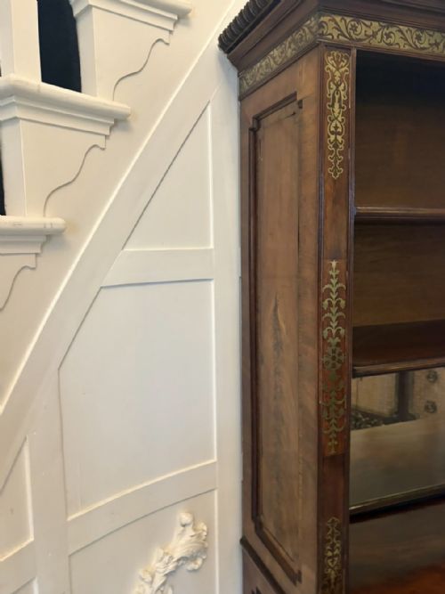 ANTIQUE REGENCY ROSEWOOD BRASS INLAID OPEN BOOKCASE CHIFFONIER - ADDITIONAL PHOTO 8
