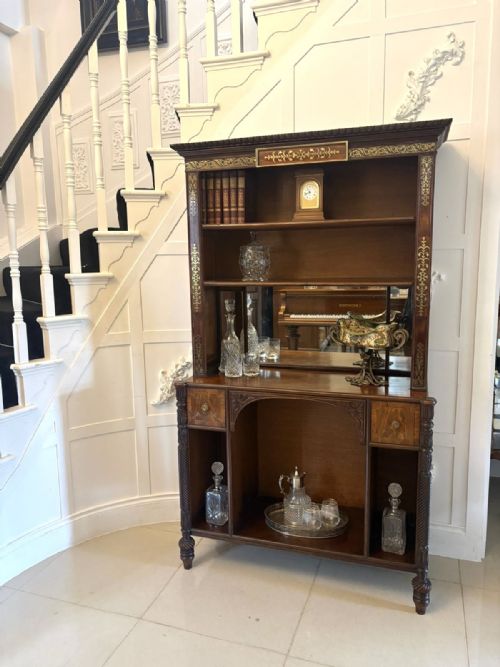 ANTIQUE REGENCY ROSEWOOD BRASS INLAID OPEN BOOKCASE CHIFFONIER - ADDITIONAL PHOTO 11