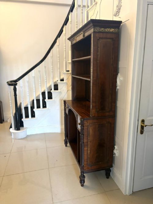 ANTIQUE REGENCY ROSEWOOD BRASS INLAID OPEN BOOKCASE CHIFFONIER - ADDITIONAL PHOTO 15