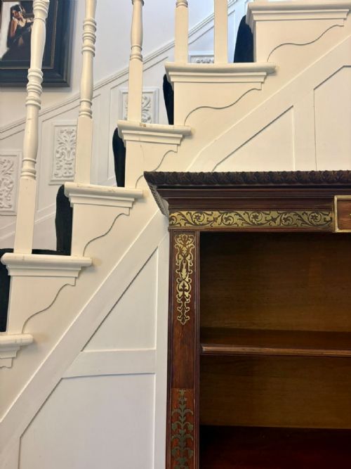 ANTIQUE REGENCY ROSEWOOD BRASS INLAID OPEN BOOKCASE CHIFFONIER - ADDITIONAL PHOTO 17