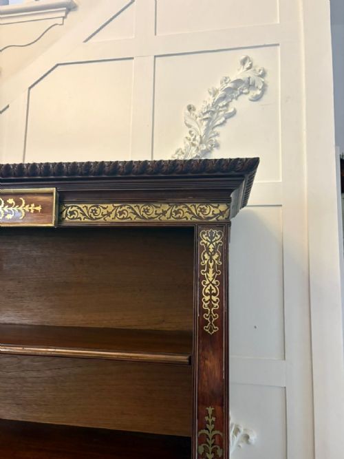 ANTIQUE REGENCY ROSEWOOD BRASS INLAID OPEN BOOKCASE CHIFFONIER - ADDITIONAL PHOTO 18