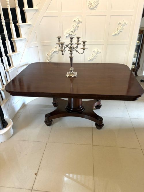 ANTIQUE WILLIAM IV ENGLISH FIGURED MAHOGANY PEDESTAL TILT TOP DINING TABLE - ADDITIONAL PHOTO 2