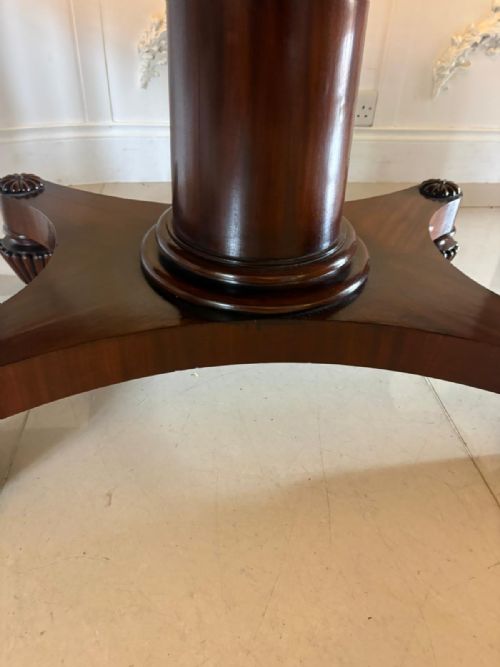 ANTIQUE WILLIAM IV ENGLISH FIGURED MAHOGANY PEDESTAL TILT TOP DINING TABLE - ADDITIONAL PHOTO 5