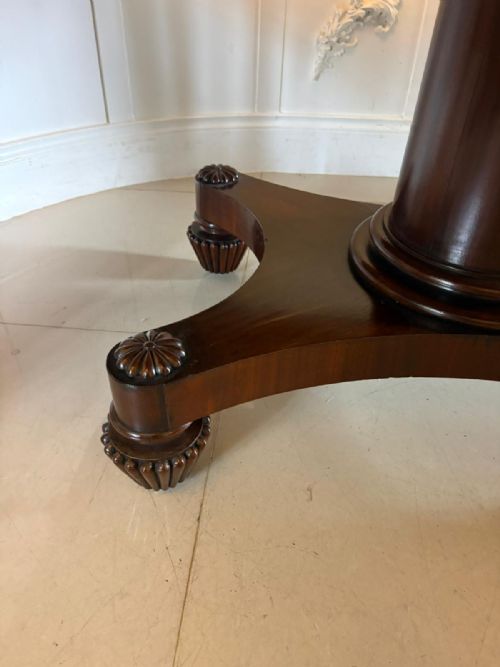 ANTIQUE WILLIAM IV ENGLISH FIGURED MAHOGANY PEDESTAL TILT TOP DINING TABLE - ADDITIONAL PHOTO 6