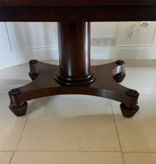 ANTIQUE WILLIAM IV ENGLISH FIGURED MAHOGANY PEDESTAL TILT TOP DINING TABLE - ADDITIONAL PHOTO 10