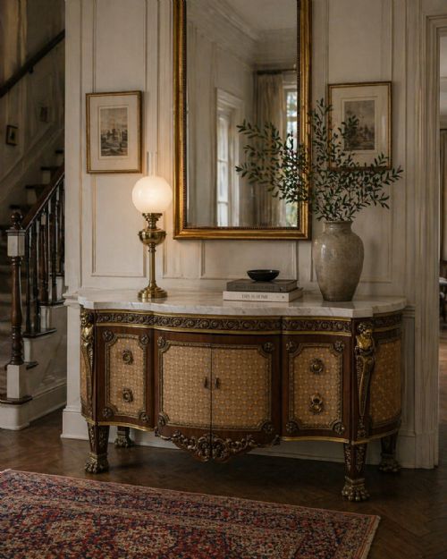 ANTIQUE FRENCH ORMOLU MOUNTED MARBLE TOP SIDEBOARD CABINET - ADDITIONAL PHOTO 1