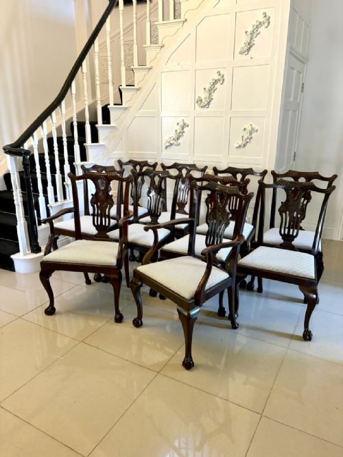 ANTIQUE SET OF 10 IRISH MID 19TH CENTURY CARVED MAHOGANY DINING CHAIRS CARVERS BALL CLAW FEET - ADDITIONAL PHOTO 4