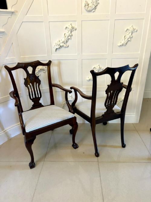 ANTIQUE SET OF 10 IRISH MID 19TH CENTURY CARVED MAHOGANY DINING CHAIRS CARVERS BALL CLAW FEET - ADDITIONAL PHOTO 17