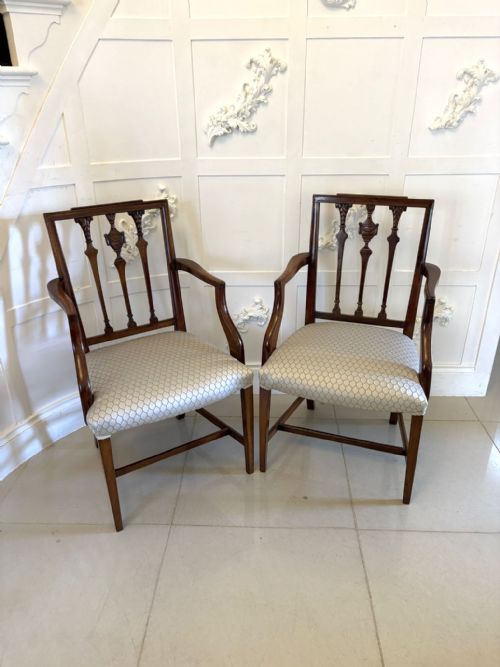 ANTIQUE VICTORIAN ENGLISH MAHOGANY DINING CHAIRS SET OF 8 CARVERS NEWLY UPHOLSTERED - ADDITIONAL PHOTO 5