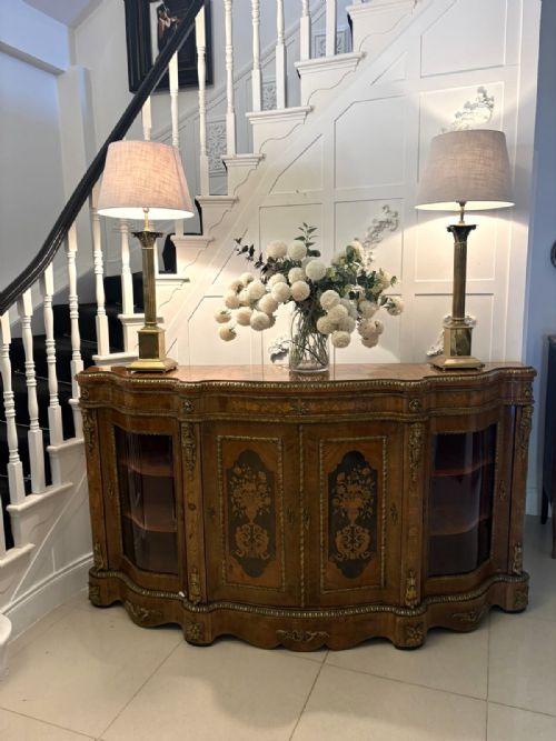 ANTIQUE EXCEPTIONAL 4 DOOR SERPENTINE MARQUETRY CREDENZA EXHIBITION QUALITY - ADDITIONAL PHOTO 5