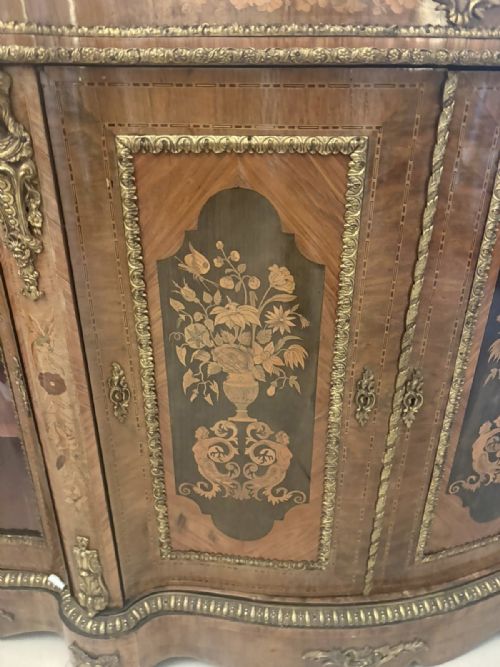ANTIQUE EXCEPTIONAL 4 DOOR SERPENTINE MARQUETRY CREDENZA EXHIBITION QUALITY - ADDITIONAL PHOTO 8