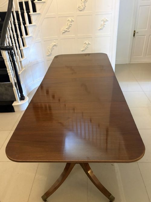 ANTIQUE ENGLISH FIGURED MAHOGANY EXTENDING DINING TABLE TWIN PILLAR 12 SEATER REGENCY STYLE - ADDITIONAL PHOTO 10