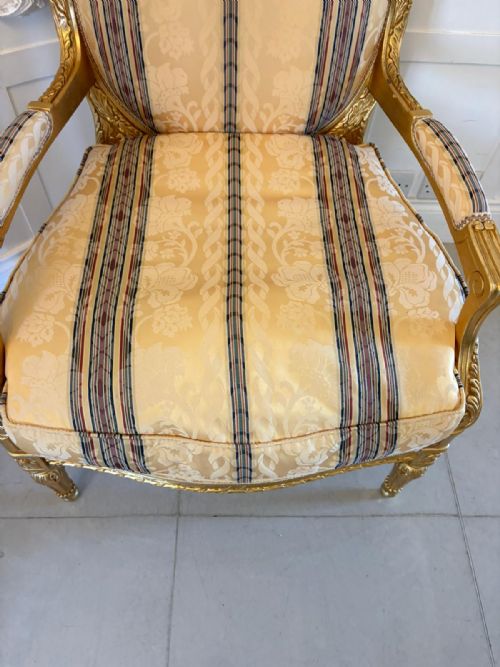 ANTIQUE FRENCH GILTWOOD BERGRE ARMCHAIRS SET OF 4 LOUIS XVI STYLE SALON CHAIRS - ADDITIONAL PHOTO 4
