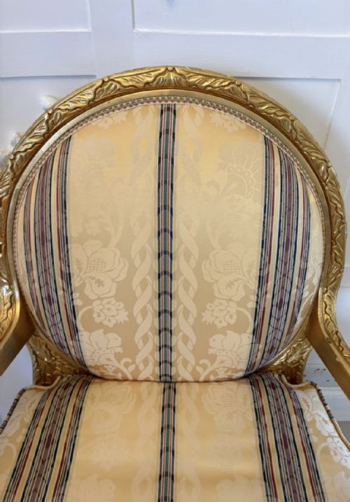ANTIQUE FRENCH GILTWOOD BERGRE ARMCHAIRS SET OF 4 LOUIS XVI STYLE SALON CHAIRS - ADDITIONAL PHOTO 6