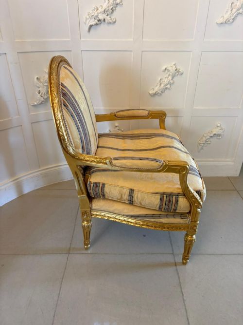 ANTIQUE FRENCH GILTWOOD BERGRE ARMCHAIRS SET OF 4 LOUIS XVI STYLE SALON CHAIRS - ADDITIONAL PHOTO 8