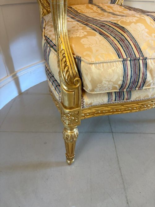 ANTIQUE FRENCH GILTWOOD BERGRE ARMCHAIRS SET OF 4 LOUIS XVI STYLE SALON CHAIRS - ADDITIONAL PHOTO 11