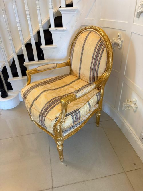 ANTIQUE FRENCH GILTWOOD BERGRE ARMCHAIRS SET OF 4 LOUIS XVI STYLE SALON CHAIRS - ADDITIONAL PHOTO 14