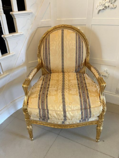 ANTIQUE FRENCH GILTWOOD BERGRE ARMCHAIRS SET OF 4 LOUIS XVI STYLE SALON CHAIRS - ADDITIONAL PHOTO 15