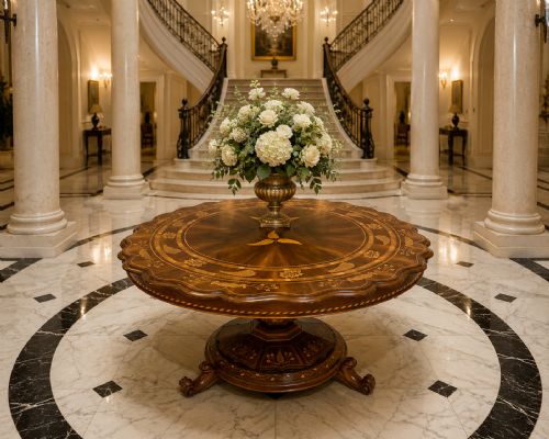 ANTIQUE EXHIBITION QUALITY IRISH KILLARNEY MARQUETRY INLAID YEW WOOD CENTRE TABLE LARGE ROUND ENTRY HALL TABLE ATTRIBUTED TO THE EGAN WORKSHOP - ADDITIONAL PHOTO 1