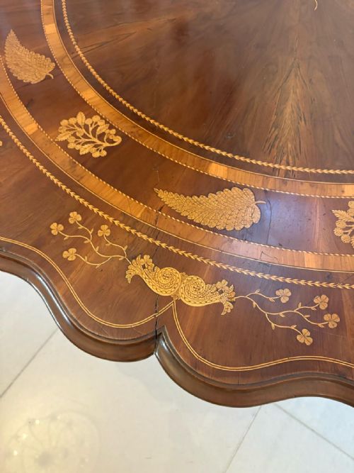 ANTIQUE EXHIBITION QUALITY IRISH KILLARNEY MARQUETRY INLAID YEW WOOD CENTRE TABLE LARGE ROUND ENTRY HALL TABLE ATTRIBUTED TO THE EGAN WORKSHOP - ADDITIONAL PHOTO 2