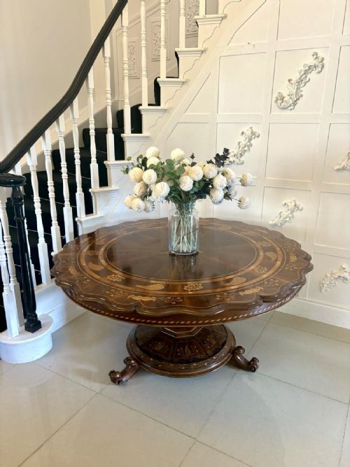 ANTIQUE EXHIBITION QUALITY IRISH KILLARNEY MARQUETRY INLAID YEW WOOD CENTRE TABLE LARGE ROUND ENTRY HALL TABLE ATTRIBUTED TO THE EGAN WORKSHOP - ADDITIONAL PHOTO 3