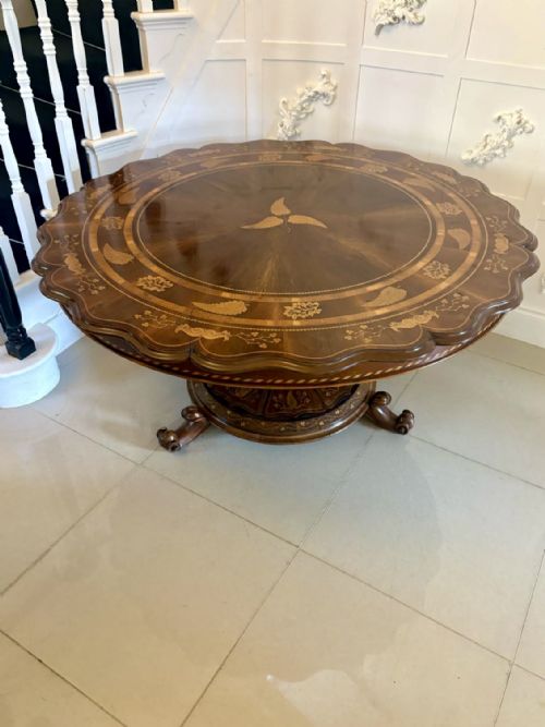 ANTIQUE EXHIBITION QUALITY IRISH KILLARNEY MARQUETRY INLAID YEW WOOD CENTRE TABLE LARGE ROUND ENTRY HALL TABLE ATTRIBUTED TO THE EGAN WORKSHOP - ADDITIONAL PHOTO 4