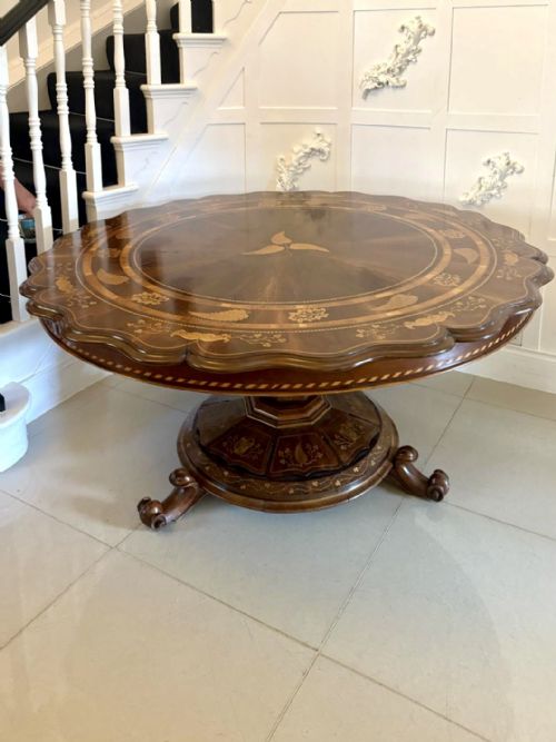 ANTIQUE EXHIBITION QUALITY IRISH KILLARNEY MARQUETRY INLAID YEW WOOD CENTRE TABLE LARGE ROUND ENTRY HALL TABLE ATTRIBUTED TO THE EGAN WORKSHOP - ADDITIONAL PHOTO 6