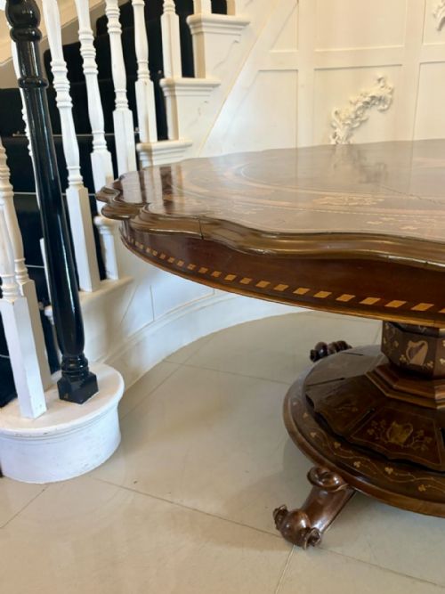ANTIQUE EXHIBITION QUALITY IRISH KILLARNEY MARQUETRY INLAID YEW WOOD CENTRE TABLE LARGE ROUND ENTRY HALL TABLE ATTRIBUTED TO THE EGAN WORKSHOP - ADDITIONAL PHOTO 7