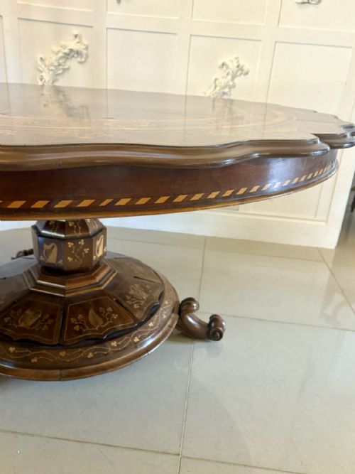 ANTIQUE EXHIBITION QUALITY IRISH KILLARNEY MARQUETRY INLAID YEW WOOD CENTRE TABLE LARGE ROUND ENTRY HALL TABLE ATTRIBUTED TO THE EGAN WORKSHOP - ADDITIONAL PHOTO 8