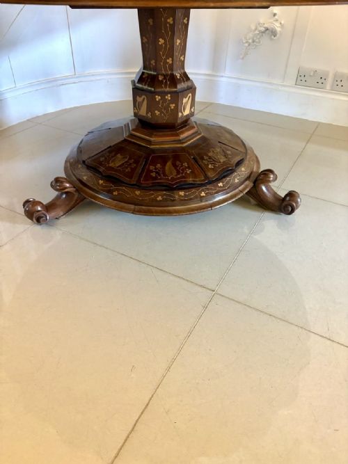 ANTIQUE EXHIBITION QUALITY IRISH KILLARNEY MARQUETRY INLAID YEW WOOD CENTRE TABLE LARGE ROUND ENTRY HALL TABLE ATTRIBUTED TO THE EGAN WORKSHOP - ADDITIONAL PHOTO 13