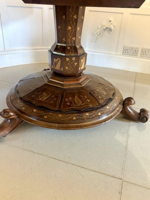 ANTIQUE EXHIBITION QUALITY IRISH KILLARNEY MARQUETRY INLAID YEW WOOD CENTRE TABLE LARGE ROUND ENTRY HALL TABLE ATTRIBUTED TO THE EGAN WORKSHOP - ADDITIONAL PHOTO 14