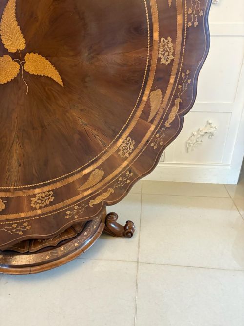 ANTIQUE EXHIBITION QUALITY IRISH KILLARNEY MARQUETRY INLAID YEW WOOD CENTRE TABLE LARGE ROUND ENTRY HALL TABLE ATTRIBUTED TO THE EGAN WORKSHOP - ADDITIONAL PHOTO 18