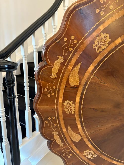 ANTIQUE EXHIBITION QUALITY IRISH KILLARNEY MARQUETRY INLAID YEW WOOD CENTRE TABLE LARGE ROUND ENTRY HALL TABLE ATTRIBUTED TO THE EGAN WORKSHOP - ADDITIONAL PHOTO 21