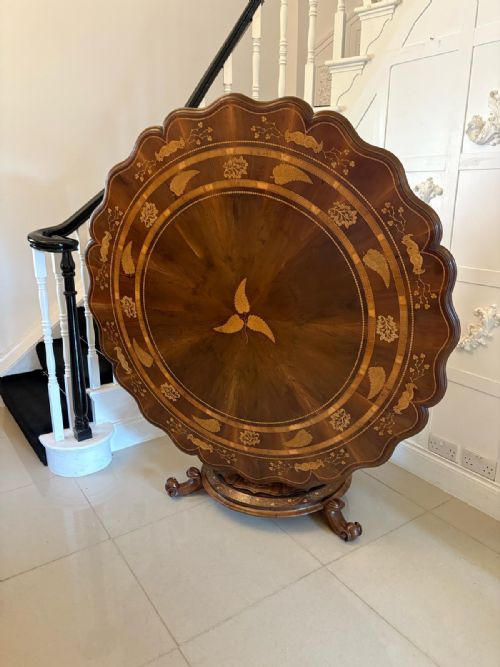 ANTIQUE EXHIBITION QUALITY IRISH KILLARNEY MARQUETRY INLAID YEW WOOD CENTRE TABLE LARGE ROUND ENTRY HALL TABLE ATTRIBUTED TO THE EGAN WORKSHOP - ADDITIONAL PHOTO 25