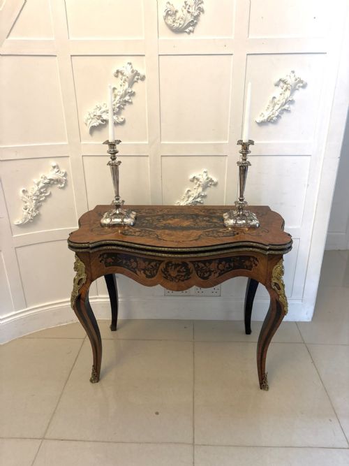ANTIQUE FRENCH KINGWOOD MARQUETRY CARD TABLE CONSOLE TABLE ORMOLU MOUNTED LOUIS XV STYLE - ADDITIONAL PHOTO 2