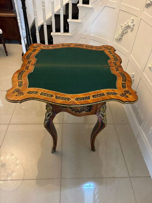 ANTIQUE FRENCH KINGWOOD MARQUETRY CARD TABLE CONSOLE TABLE ORMOLU MOUNTED LOUIS XV STYLE - ADDITIONAL PHOTO 6