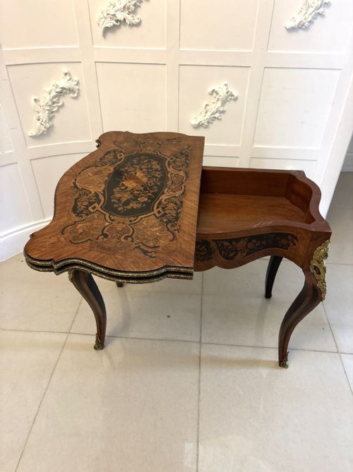 ANTIQUE FRENCH KINGWOOD MARQUETRY CARD TABLE CONSOLE TABLE ORMOLU MOUNTED LOUIS XV STYLE - ADDITIONAL PHOTO 9