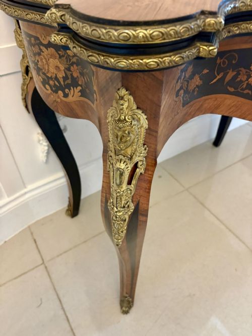ANTIQUE FRENCH KINGWOOD MARQUETRY CARD TABLE CONSOLE TABLE ORMOLU MOUNTED LOUIS XV STYLE - ADDITIONAL PHOTO 11