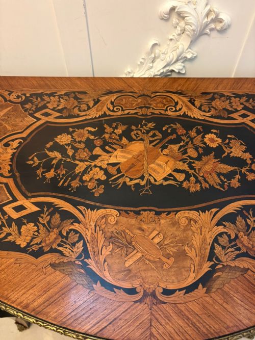 ANTIQUE FRENCH KINGWOOD MARQUETRY CARD TABLE CONSOLE TABLE ORMOLU MOUNTED LOUIS XV STYLE - ADDITIONAL PHOTO 13
