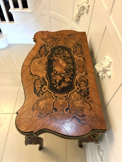 ANTIQUE FRENCH KINGWOOD MARQUETRY CARD TABLE CONSOLE TABLE ORMOLU MOUNTED LOUIS XV STYLE - ADDITIONAL PHOTO 15