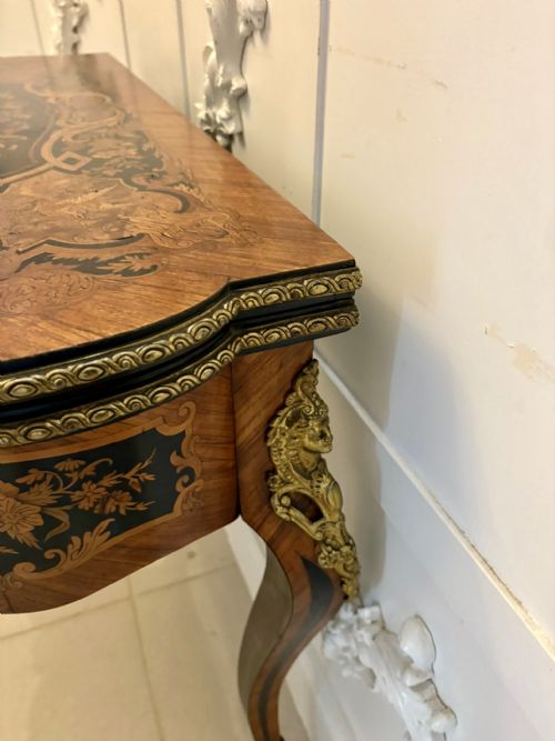 ANTIQUE FRENCH KINGWOOD MARQUETRY CARD TABLE CONSOLE TABLE ORMOLU MOUNTED LOUIS XV STYLE - ADDITIONAL PHOTO 16