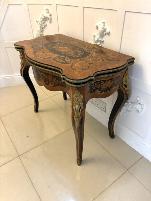 ANTIQUE FRENCH KINGWOOD MARQUETRY CARD TABLE CONSOLE TABLE ORMOLU MOUNTED LOUIS XV STYLE - ADDITIONAL PHOTO 18