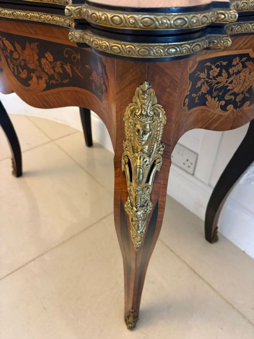 ANTIQUE FRENCH KINGWOOD MARQUETRY CARD TABLE CONSOLE TABLE ORMOLU MOUNTED LOUIS XV STYLE - ADDITIONAL PHOTO 19